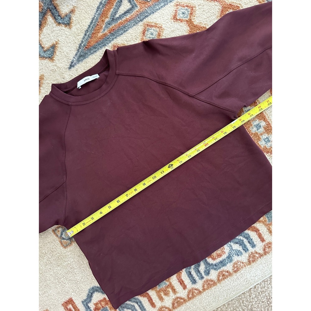 MNG Mango Sweatshirt Women Small Burgundy Raglan Sleeve Cropped Pullover - Picture 5 of 7